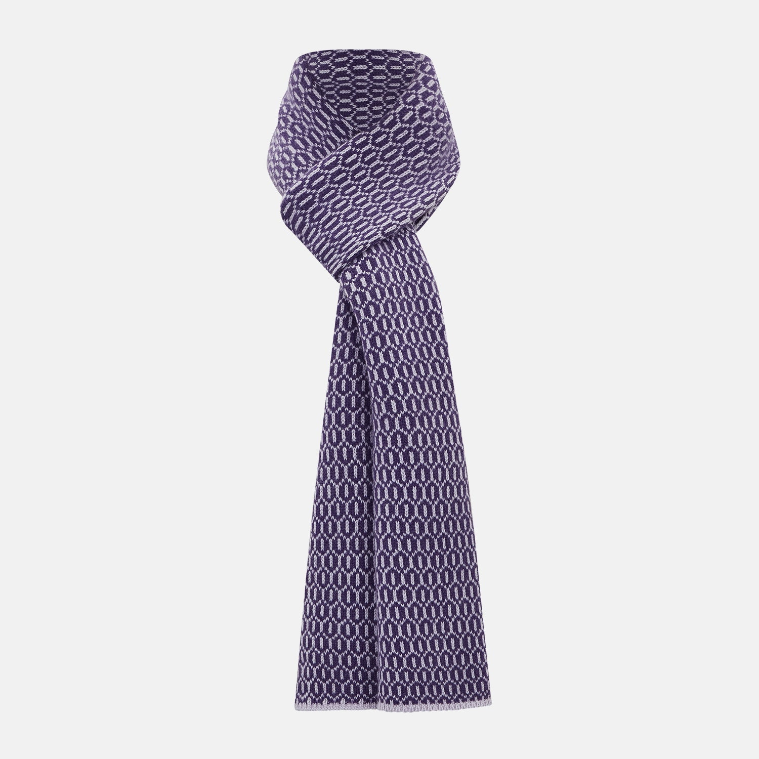 Purple And Lilac Hexagon Cashmere Knitted Scarf