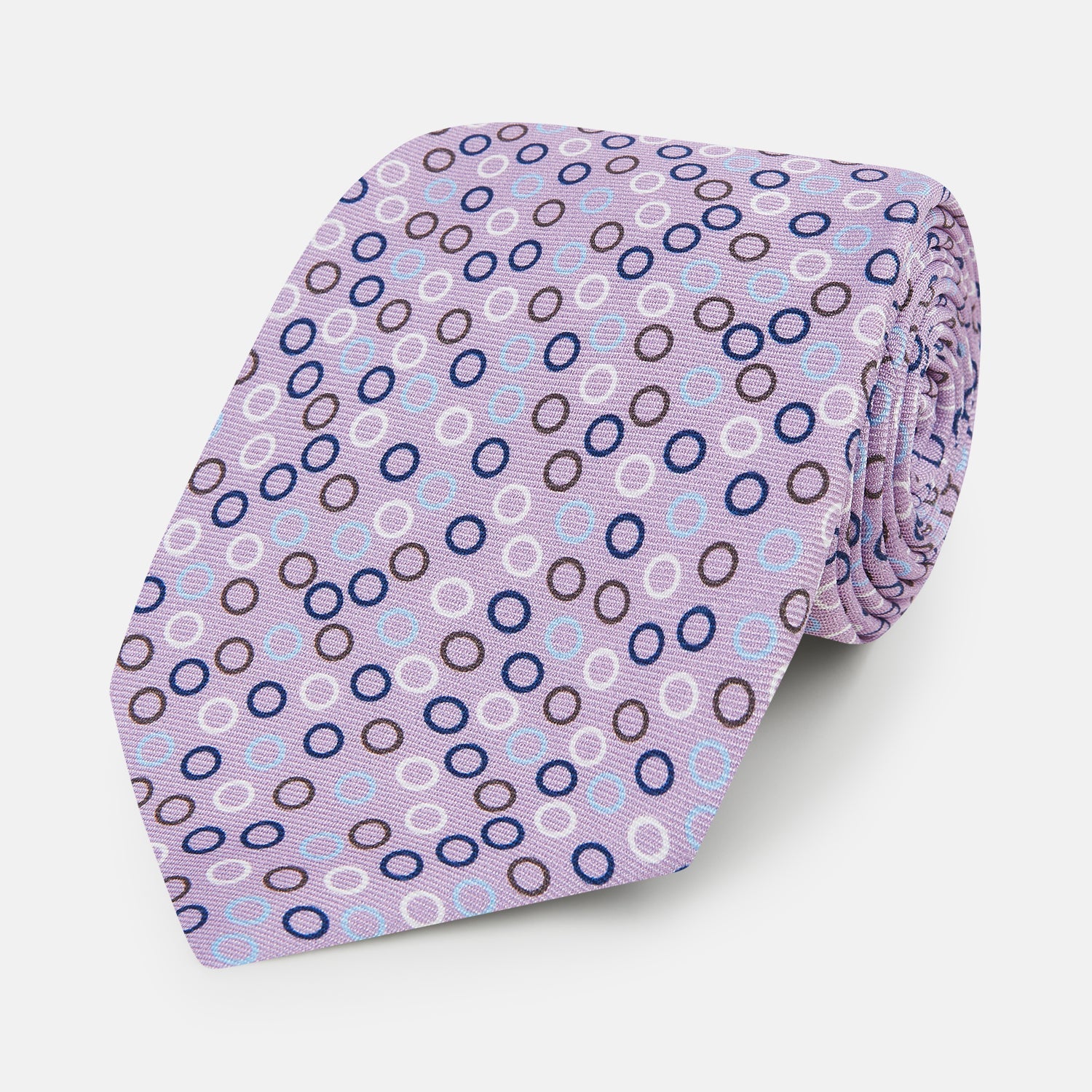 Multi-coloured Circle Lilac Printed Silk Tie