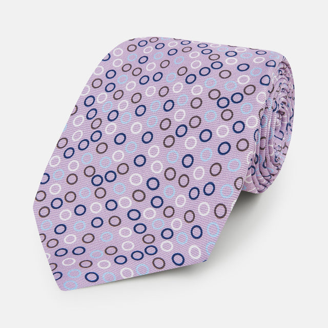 Multi-coloured Circle Lilac Printed Silk Tie