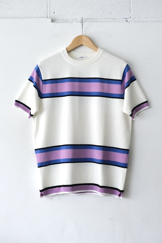 FUJITO Border Knit T-Shirt White/Purple,Gray/Wine | Directors Web Shop powered by BASE