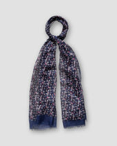 Blue Abstract Print Cotton-linen Scarf
