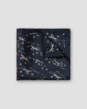 Dark Blue Bird Print Silk Pocket Square