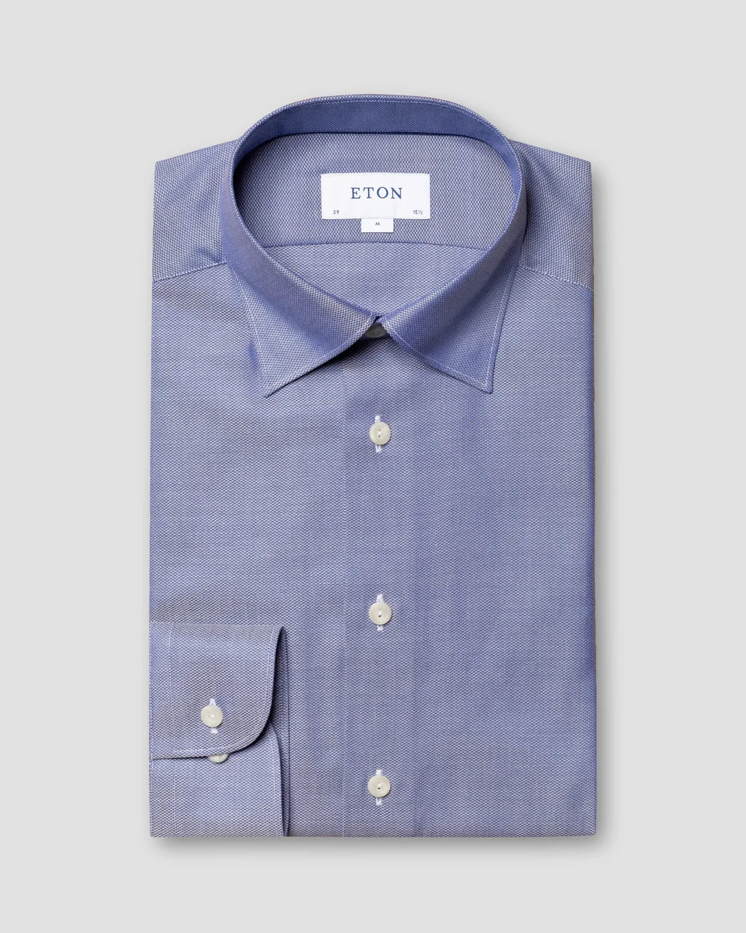 Dark Blue Cotton Lyocell Stretch Shirt Knit Effect Eton
