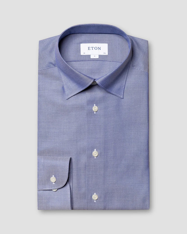 Dark blue Cotton-Lyocell Stretch Shirt – Knit Effect - Eton
