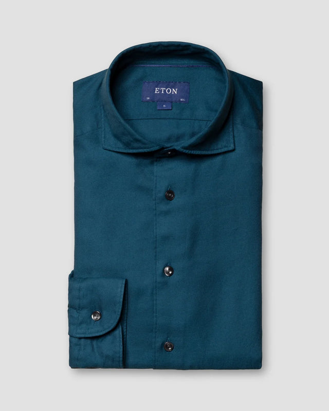 Blue Cotton Tencel Flannel Shirt - Eton