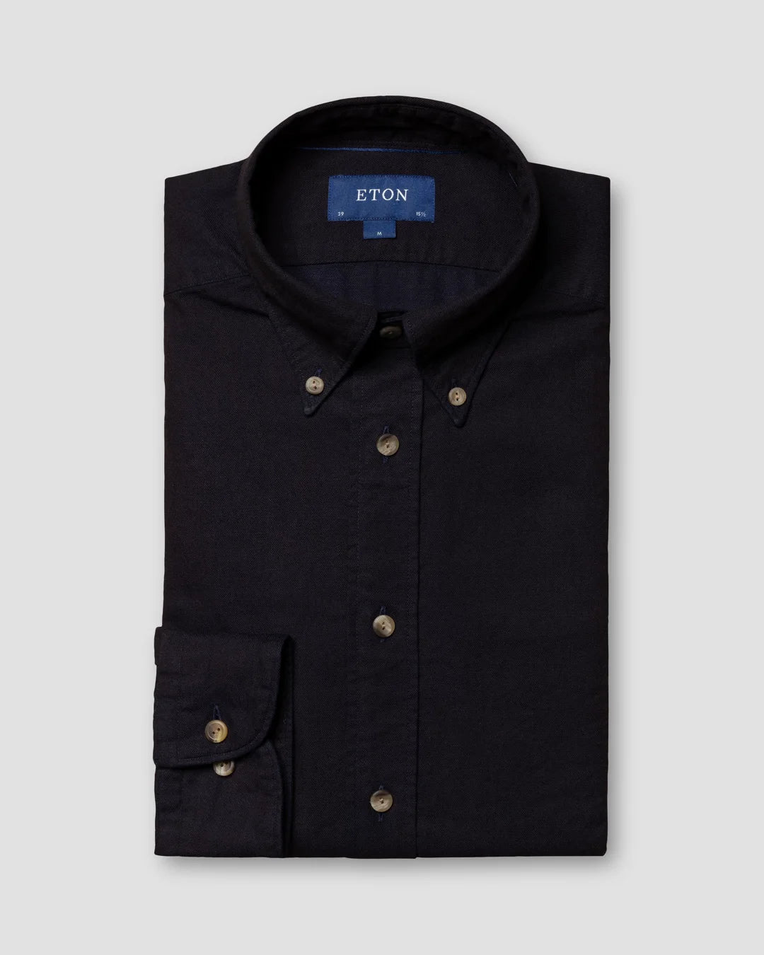 Dark Blue Denim Shirt With Horn Effect Buttons Button Down Eton