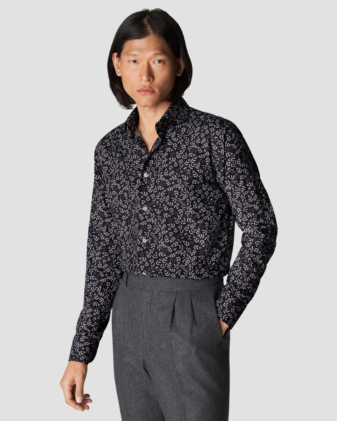 Floral Print Fine Twill M Lange Shirt Eton