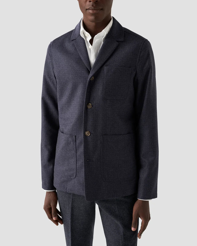 Dark Blue Checked Wool-Cashmere Flannel Overshirt - Eton