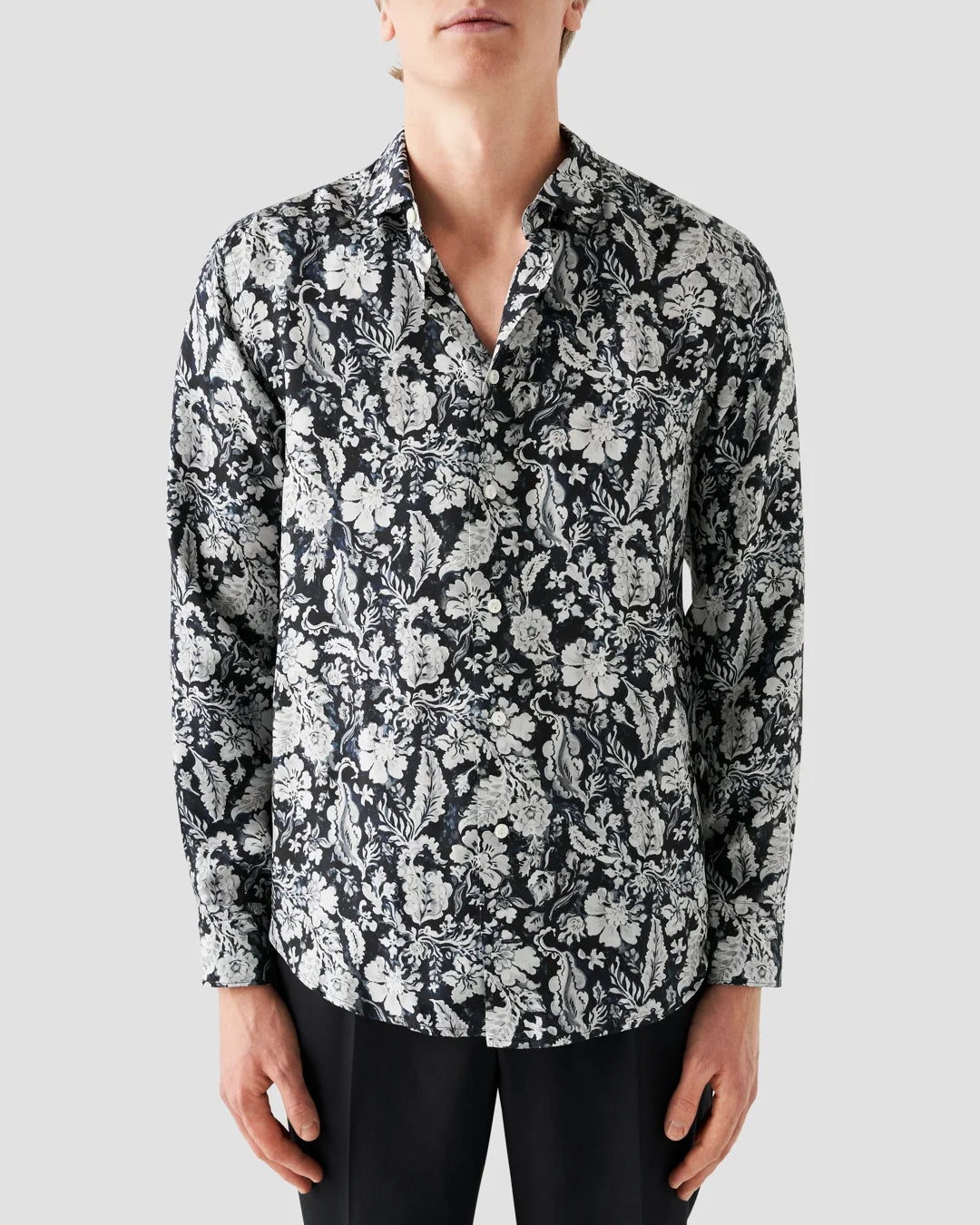 Floral Print Silk Shirt Eton