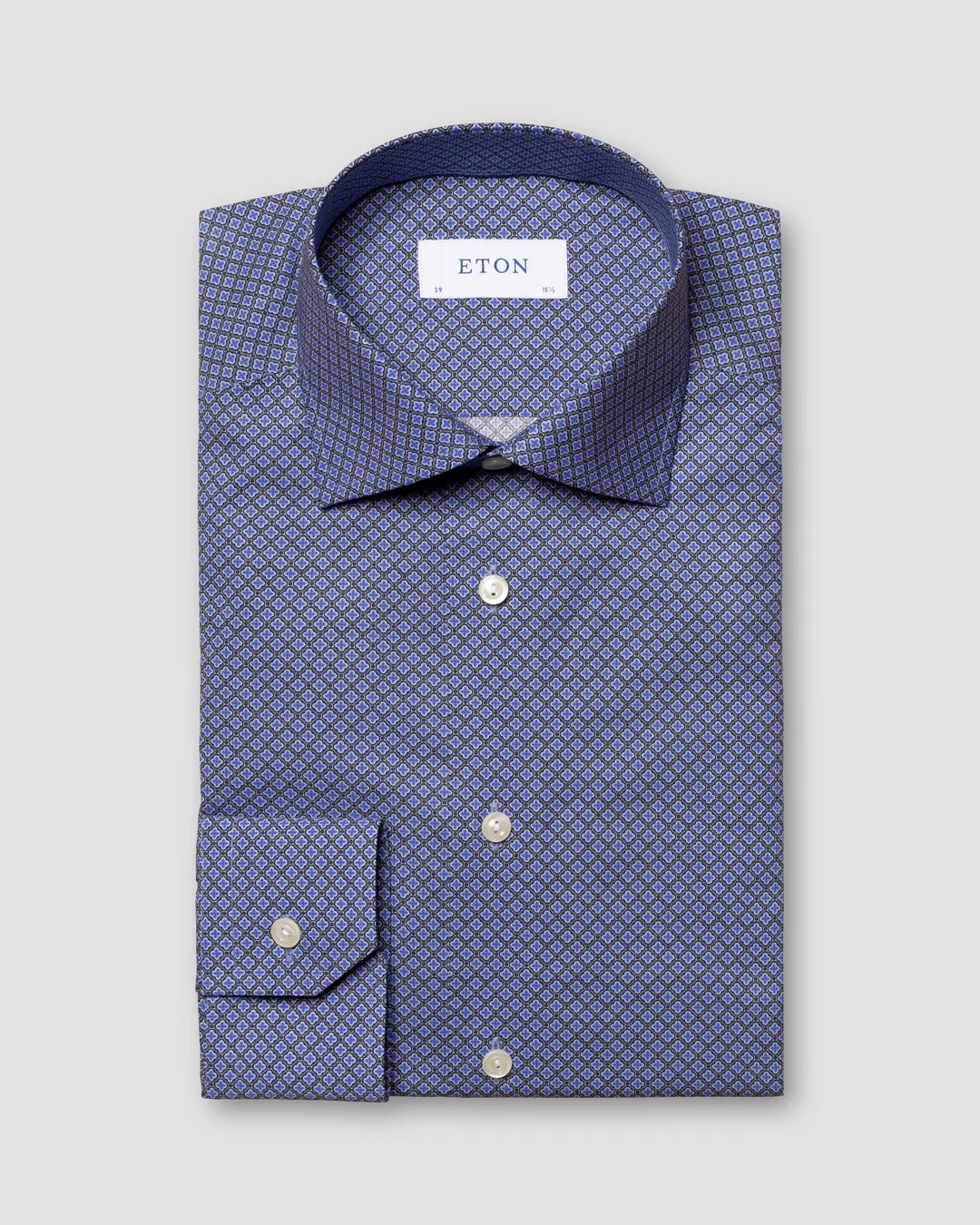 Dark Blue Geometric Print Fine Twill Shirt Eton