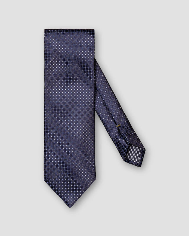 Dunkelblaue Seidenkrawatte mit geometrischem Muster