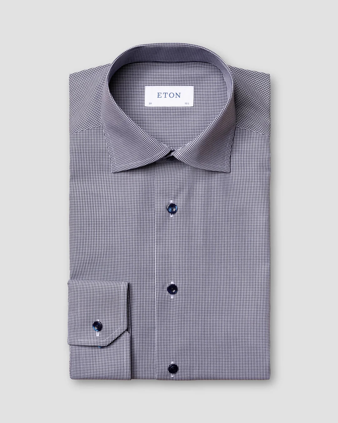 Dark Blue Gingham Poplin Shirt Eton