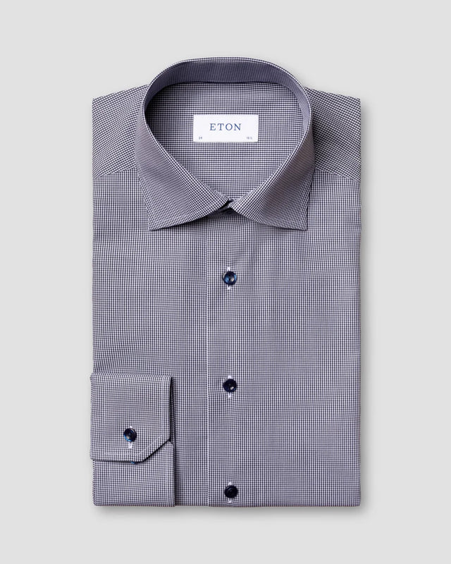 Dark Blue Gingham Poplin Shirt - Eton