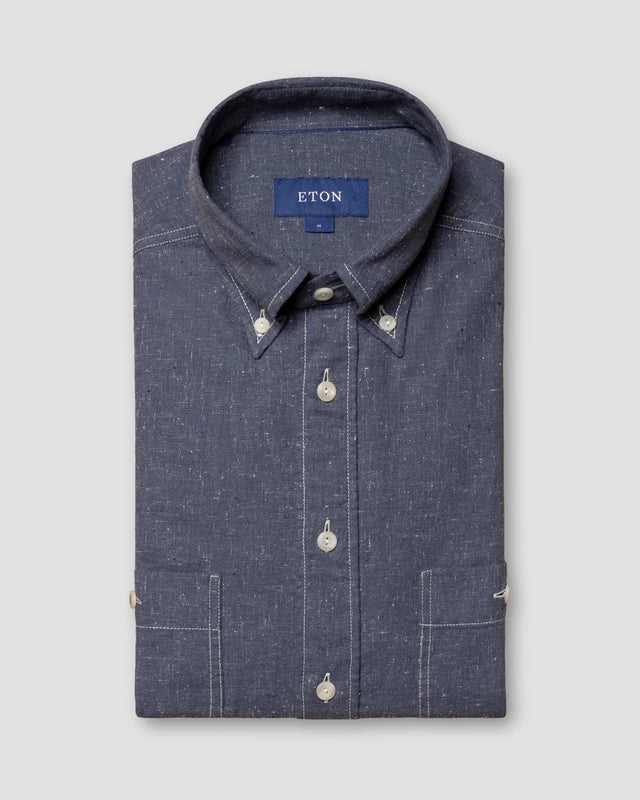 Navy Blue Recycled Cotton Shirt - Eton