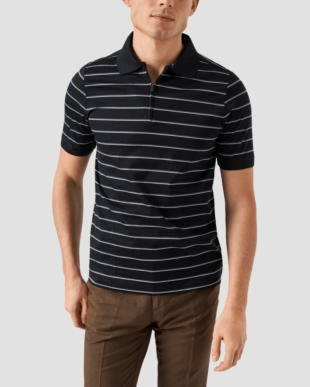 Striped Filo Di Scozia Jacquard Half Zip Polo Shirt Eton