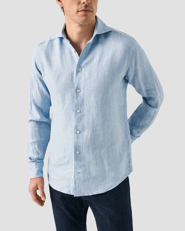 Blaues Hemd aus Leinentwill - Eton