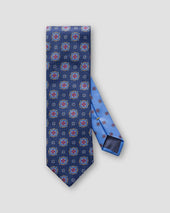 Blaue Baumwollkrawatte mit Medaillon-Print