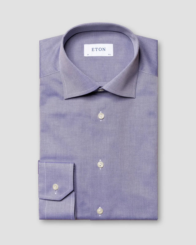 Blaues Signature-Twill-Hemd mit Melange-Effekt - Eton