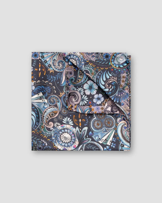 Dark Blue Motif Silk Pocket Square