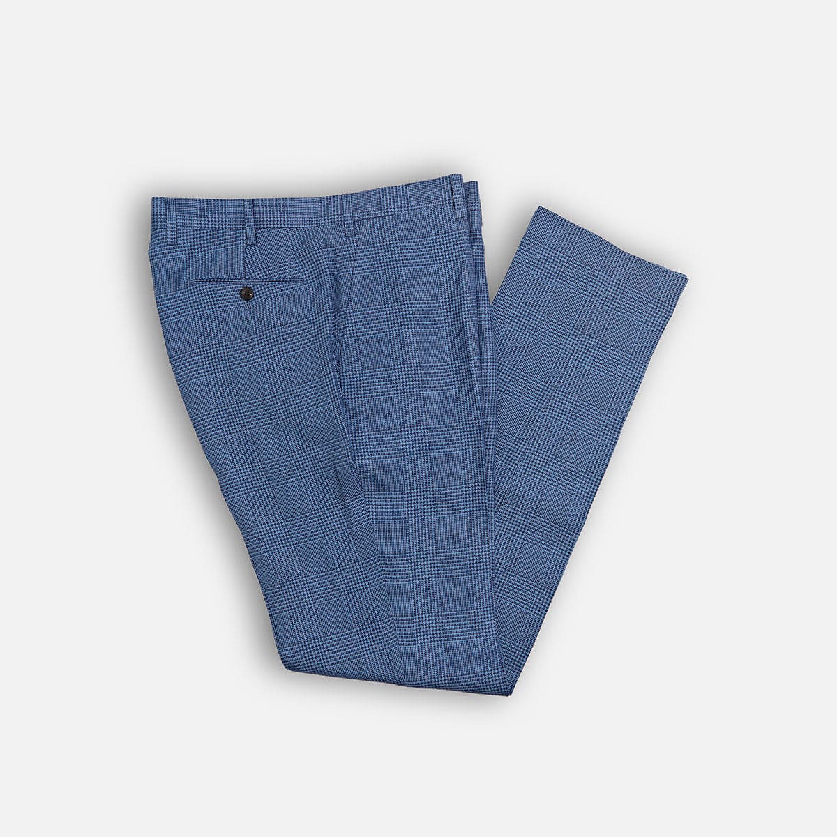 Dark Blue Prince Of Wales Check Linen Trousers