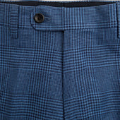 Dark Blue Prince Of Wales Check Linen Trousers