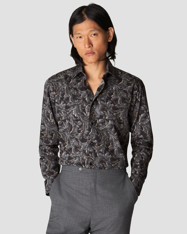 Schwarzes Signature-Twill-Hemd mit floralem Print - Eton
