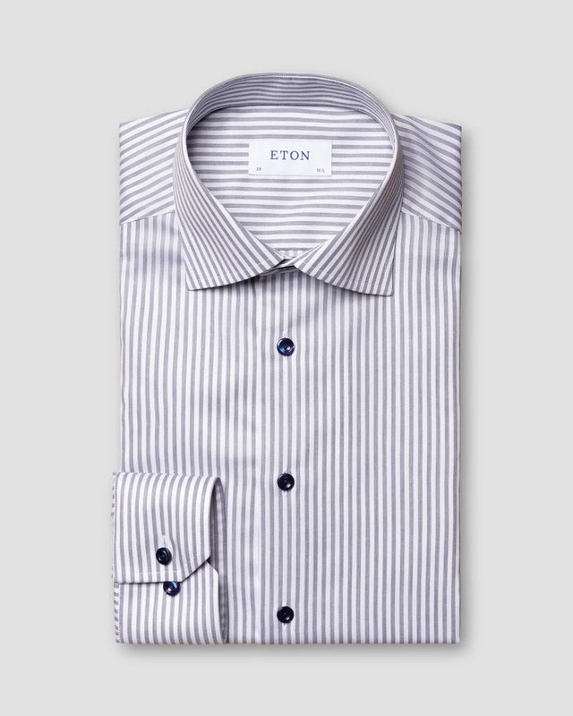 Navyblau gestreiftes Signature-Twill-Hemd - Eton