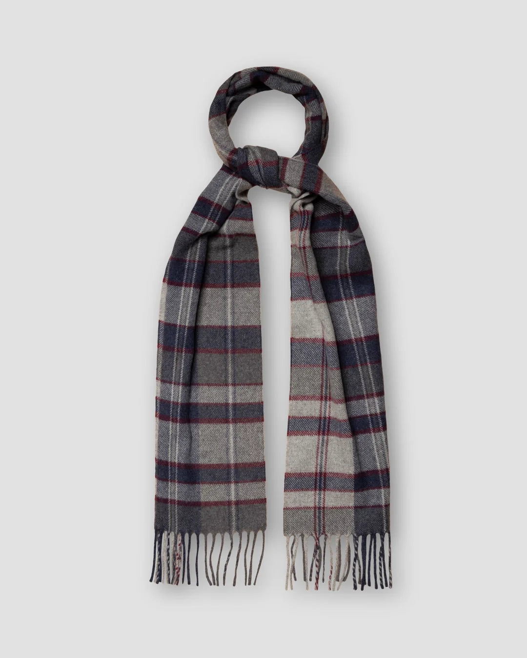 Navy Tartan Check Wool Scarf