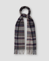 Navy Blue Tartan Check Wool Scarf