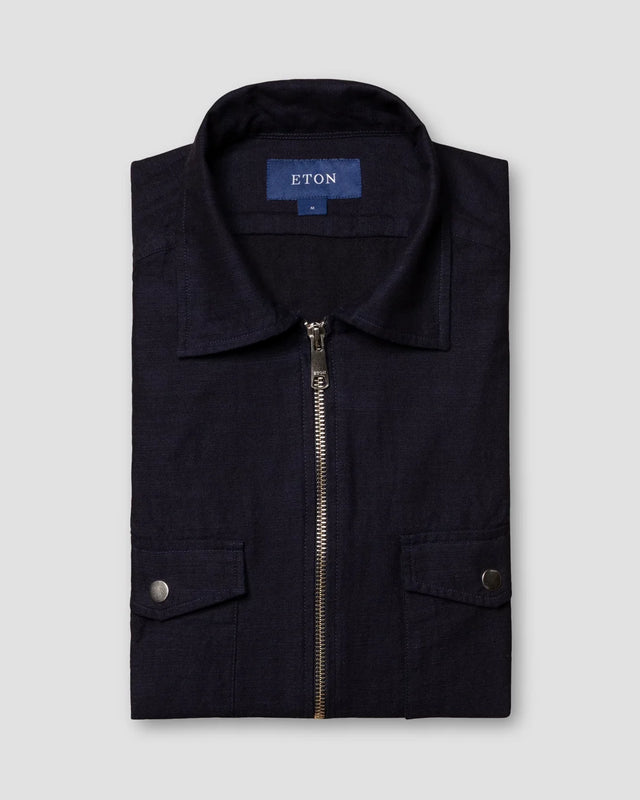 Dark Blue Zipper Denim Overshirt - Eton