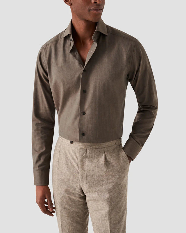 Dark Brown Wrinkle Free Flannel Shirt - Eton