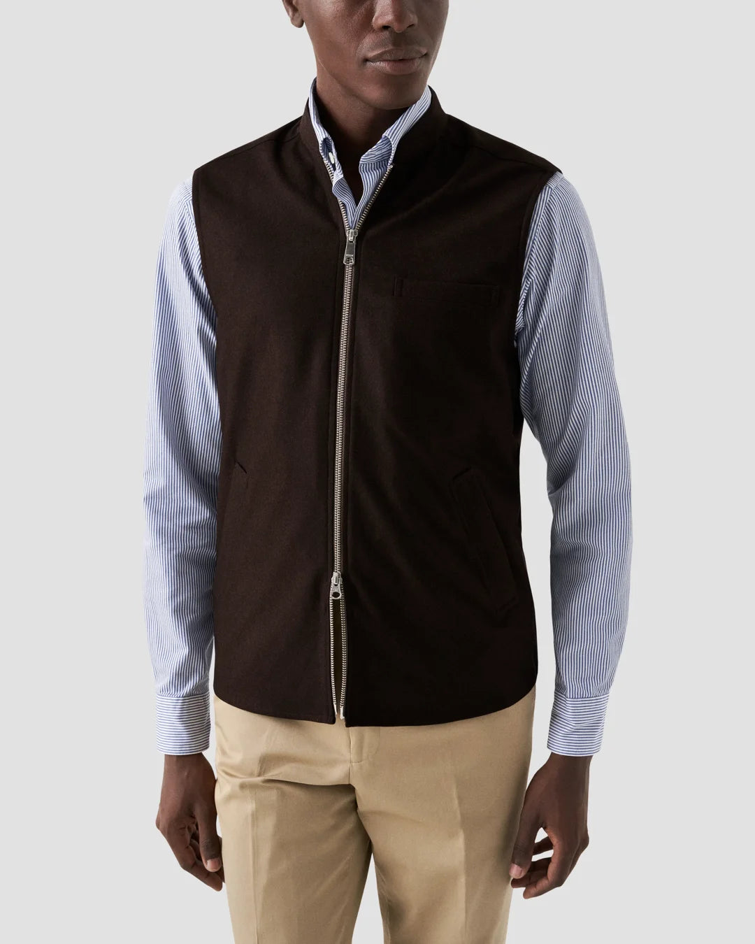 Dark Brown Wool Cashmere Flannel Vest Eton
