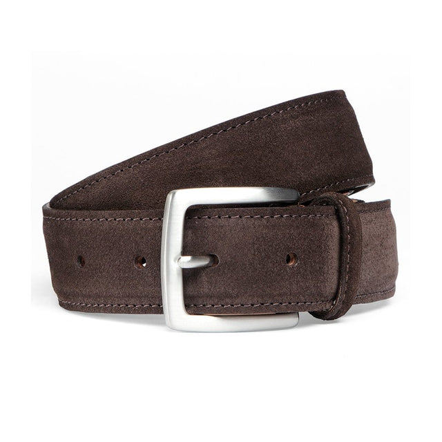 Dark Brown Suede Belt with Silver Buckle
