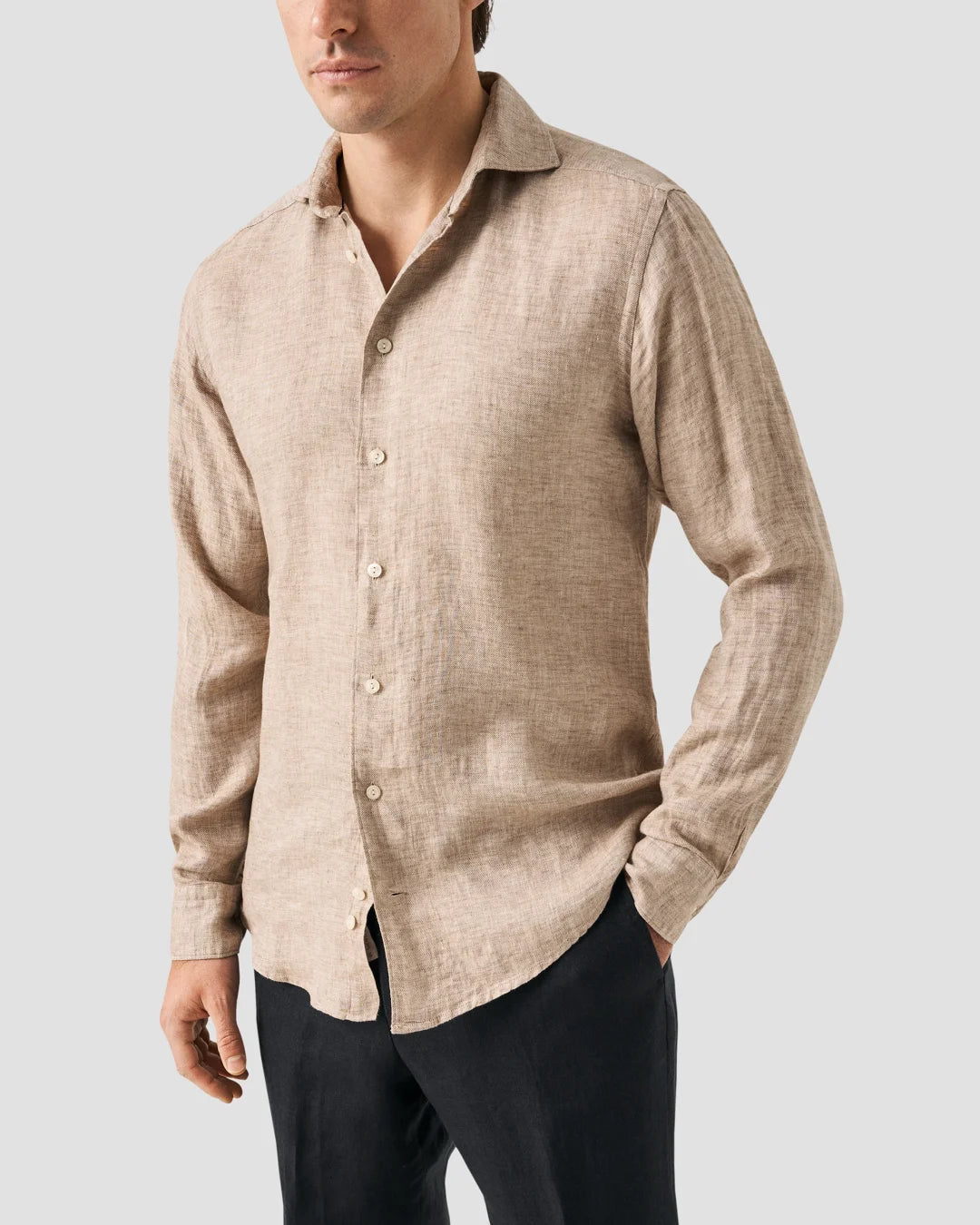 Light Brown Linen Twill Shirt Eton