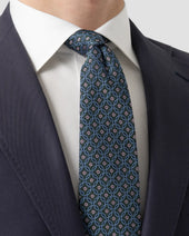 Dark green Medallion Print Silk Tie