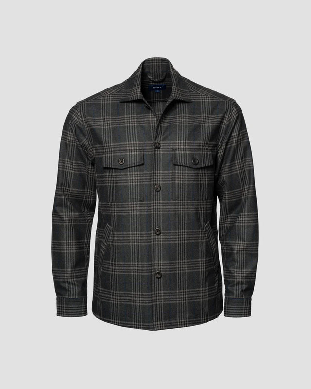 Dark Green Checked Wool-Cashmere Flannel Overshirt - Eton