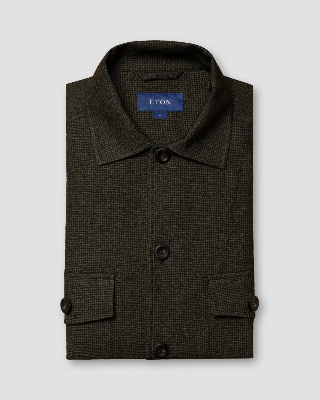 Dark Green Houndstooth Cotton Wool Cashmere Flannel Regular Fit Overshirt Eton