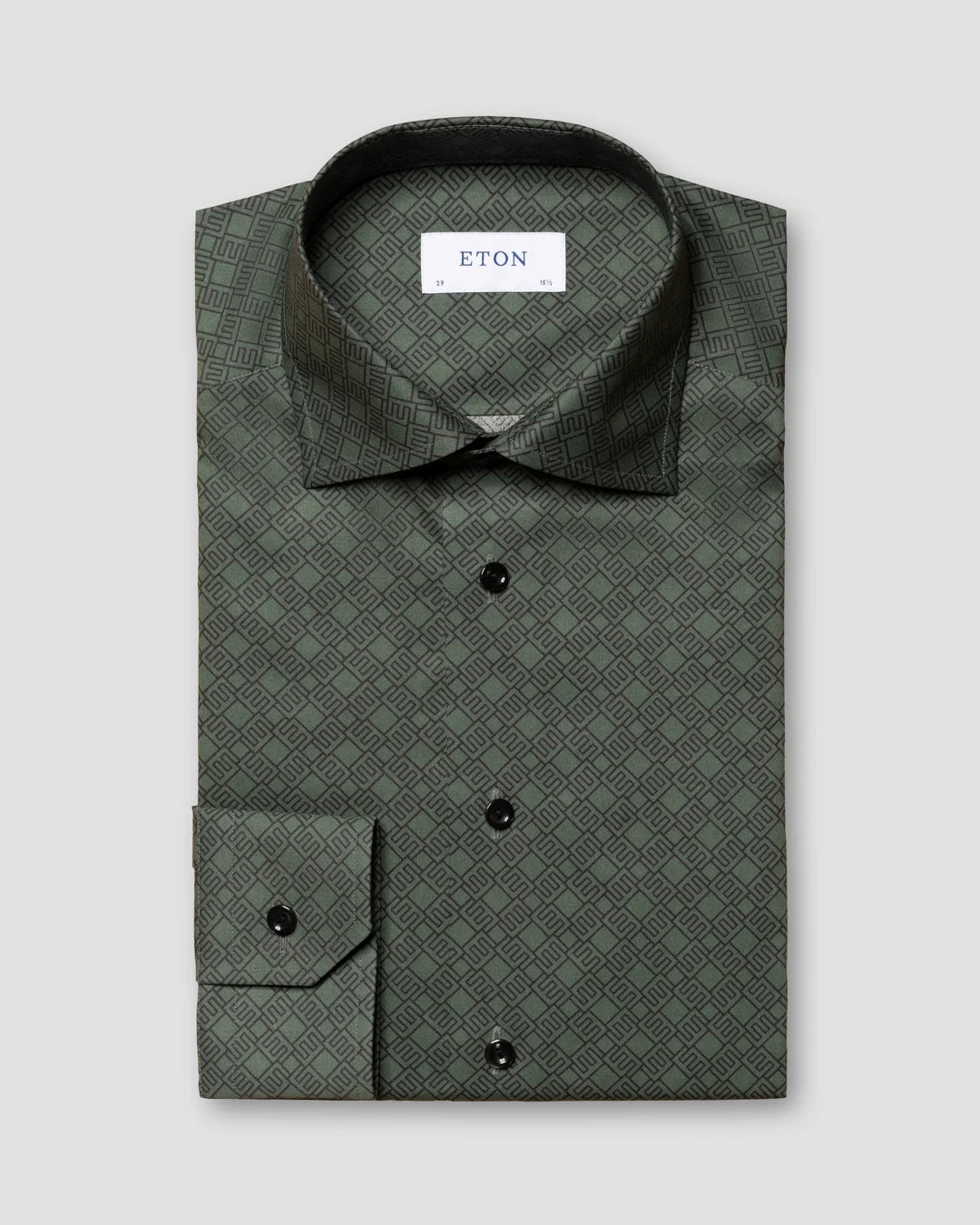 Dark Green Double E Print Fine Twill Shirt Eton