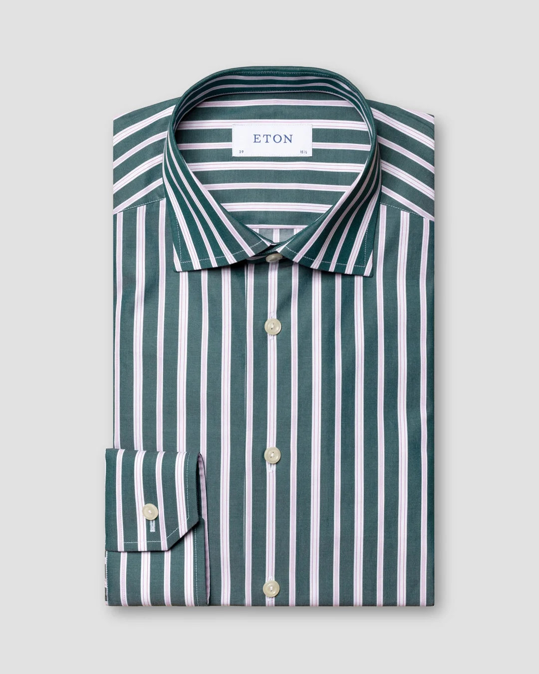 Dark Green Striped Fine Twill Shirt Eton