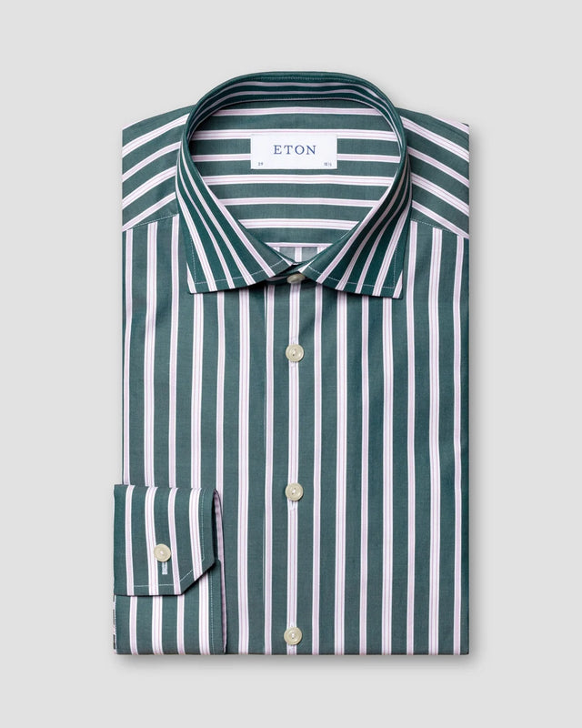 Dunkelgrün gestreiftes Hemd aus Fine Twill - Eton