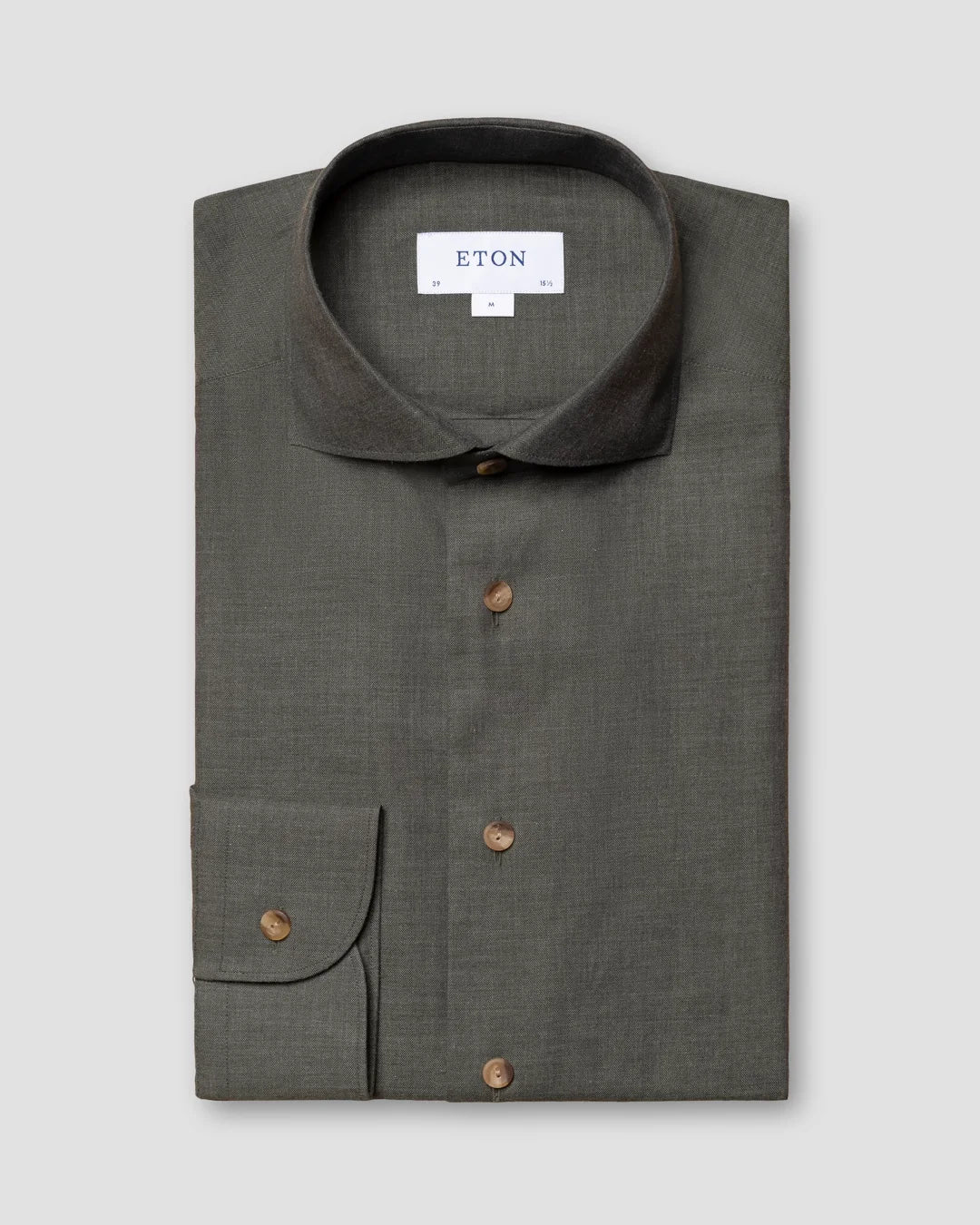 Dark Green Herringbone Wrinkle Free Flannel Shirt Eton