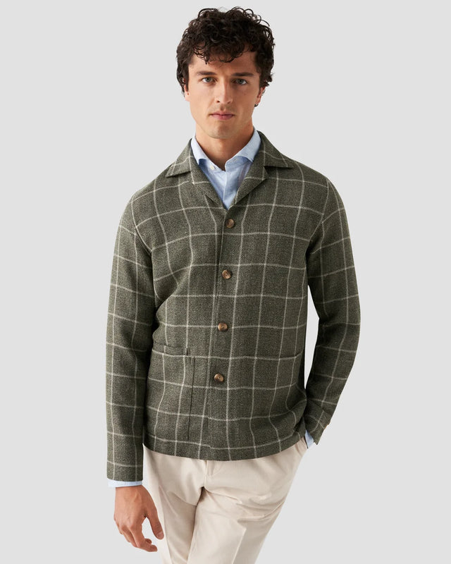Dark Green Checked Wool-Silk-Linen Hopsack Overshirt - Eton