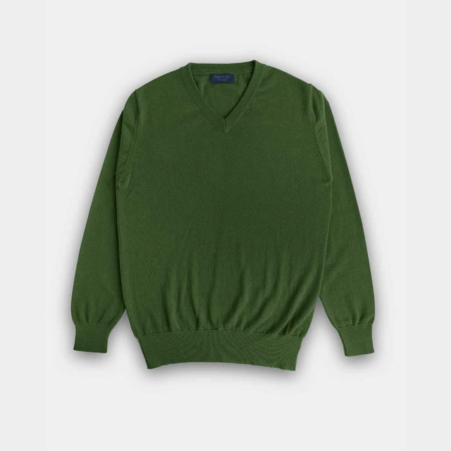 Forest Green V-Neck Cashmere Sweater