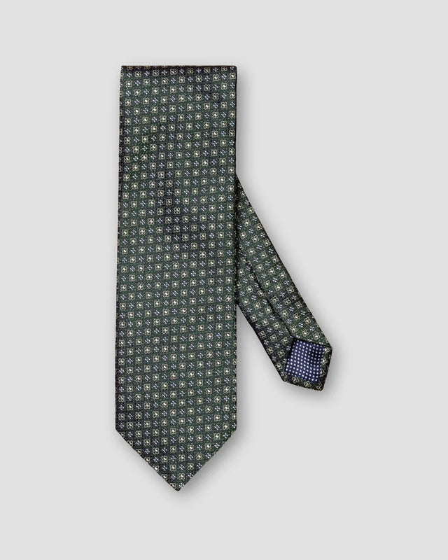 Dark Green Silk Tie — Micro Floral Pattern