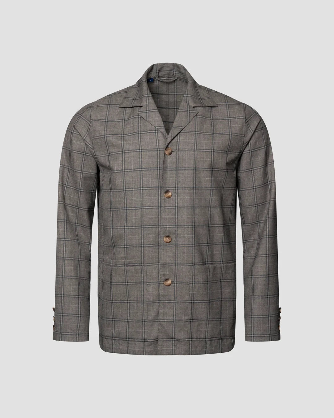 Gray Checked Wool Silk Linen Overshirt Eton
