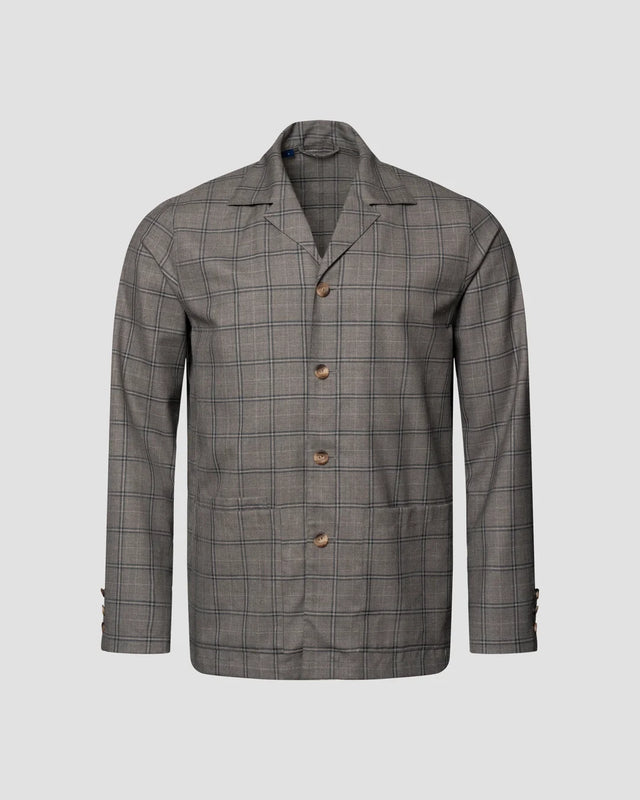 Gray Checked Wool Silk Linen Overshirt - Eton