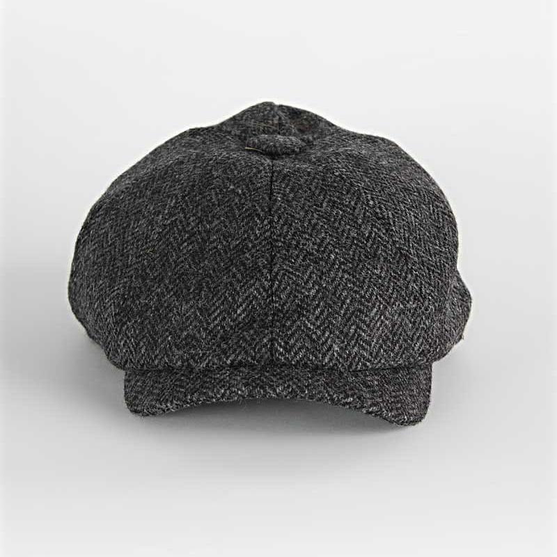 Dark Grey Herringbone Wool Gatsby Cap