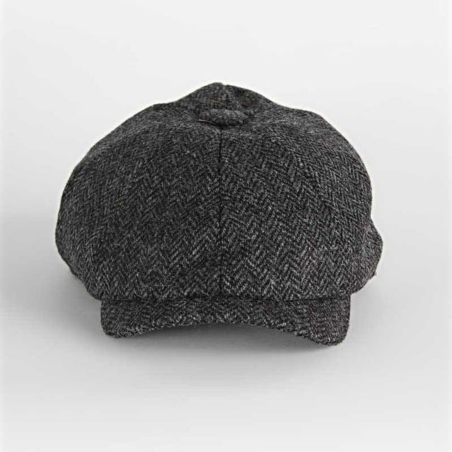 Dark Grey Herringbone Wool Gatsby Cap