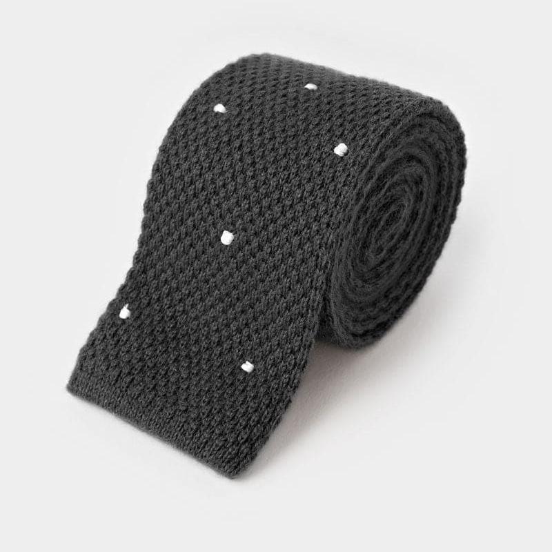 Dark Grey White Spot Knitted Cashmere Tie