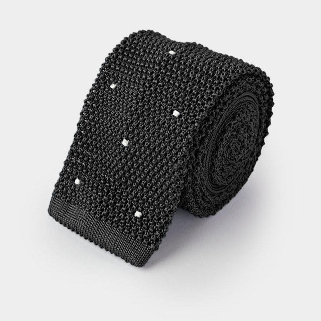 Black & White Spot Knitted Silk Tie
